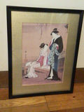Framed Ukiyo-e Style Print of a Seated Woman and Standing Man - thumbnail 2 of 3