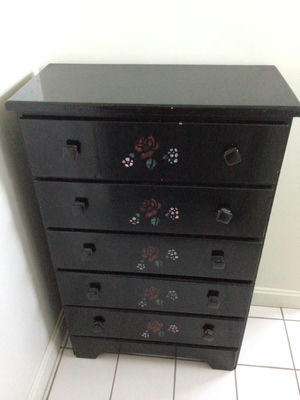 Black five-drawer dresser with floral rose decals - Image 1 of 2