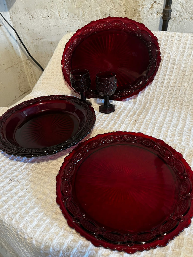 Cranberry Glass Dinnerware Set with Goblets - image 1 of 2