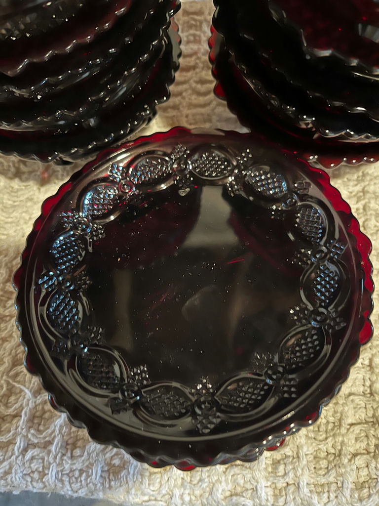 Cranberry glass dessert bowls and plates set - image 4 of 5