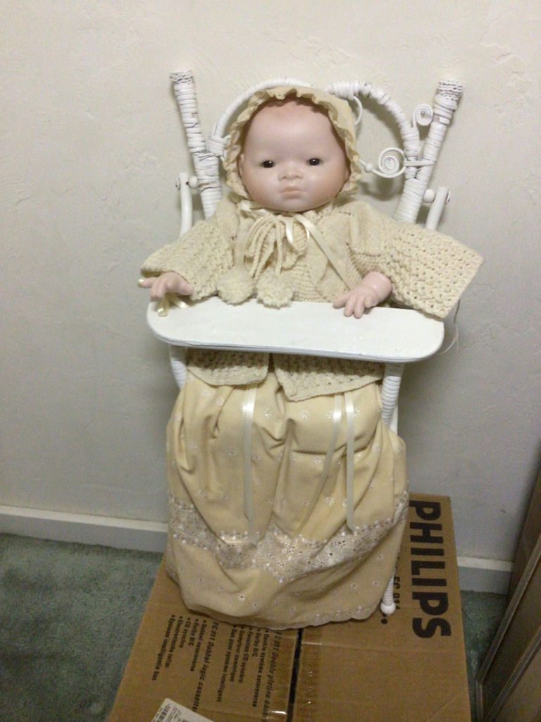 Doll in White Wicker High Chair - image 2 of 2