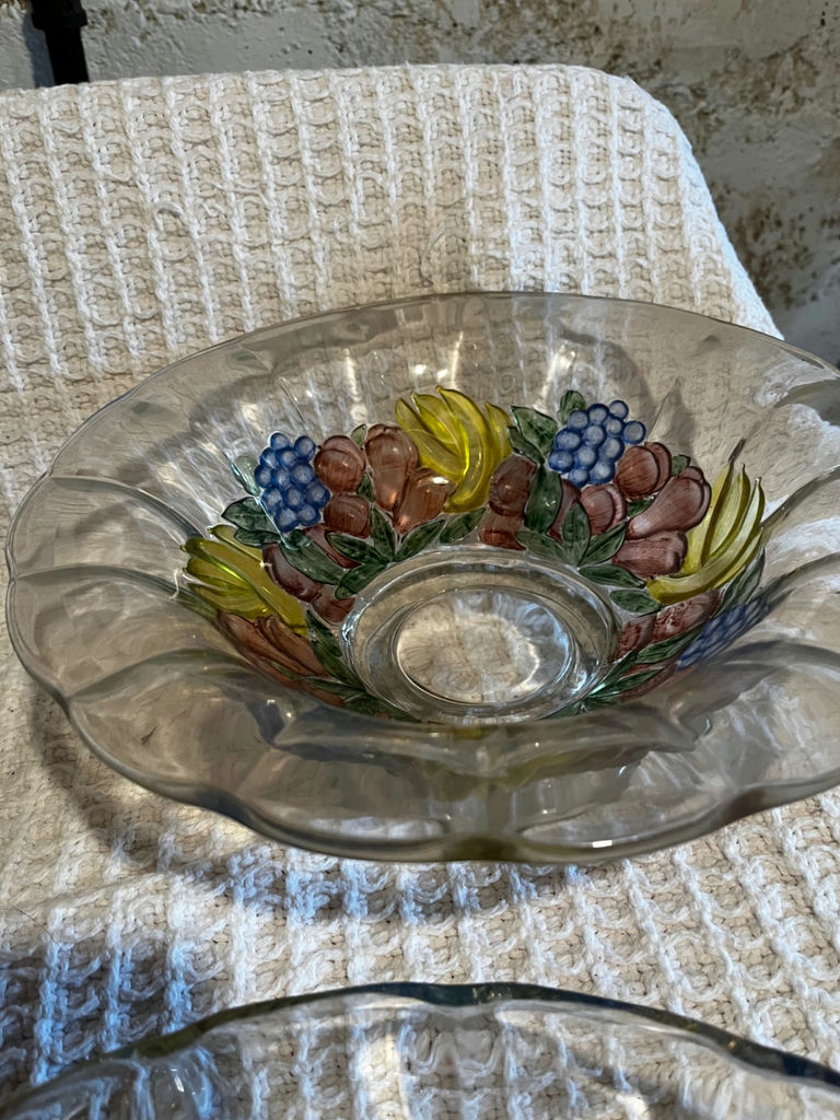 hand-painted glass fruit bowls on pedestals - image 4 of 5