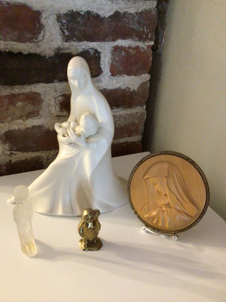 Madonna and Child statue with small figurines and Italian round relief plaque - image 1 of 4
