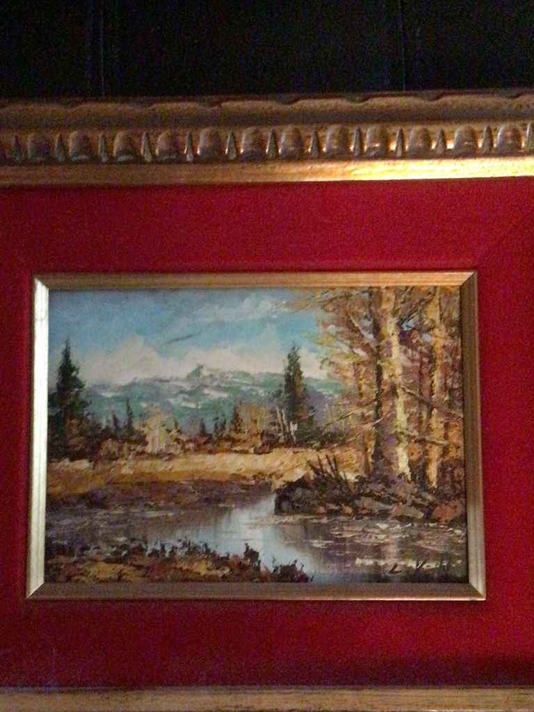 L Konn Framed landscape painting with red mat and gold frame - image 1 of 4