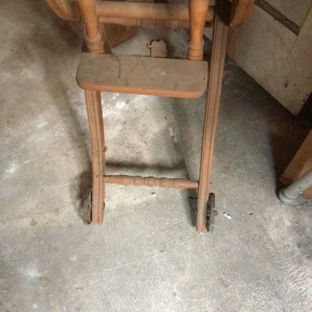 Vintage wooden high chair with tray and wheels - image 1 of 4