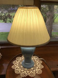 Blue ceramic table lamp with pleated shade - thumbnail 2 of 3