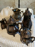 Vintage silverplate teapot set with lids and crystal weights - thumbnail 2 of 5