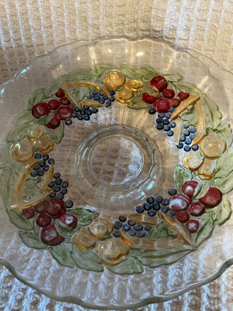 Fruit-patterned glass bowls with crystal stemware and salt/pepper shakers - image 2 of 4
