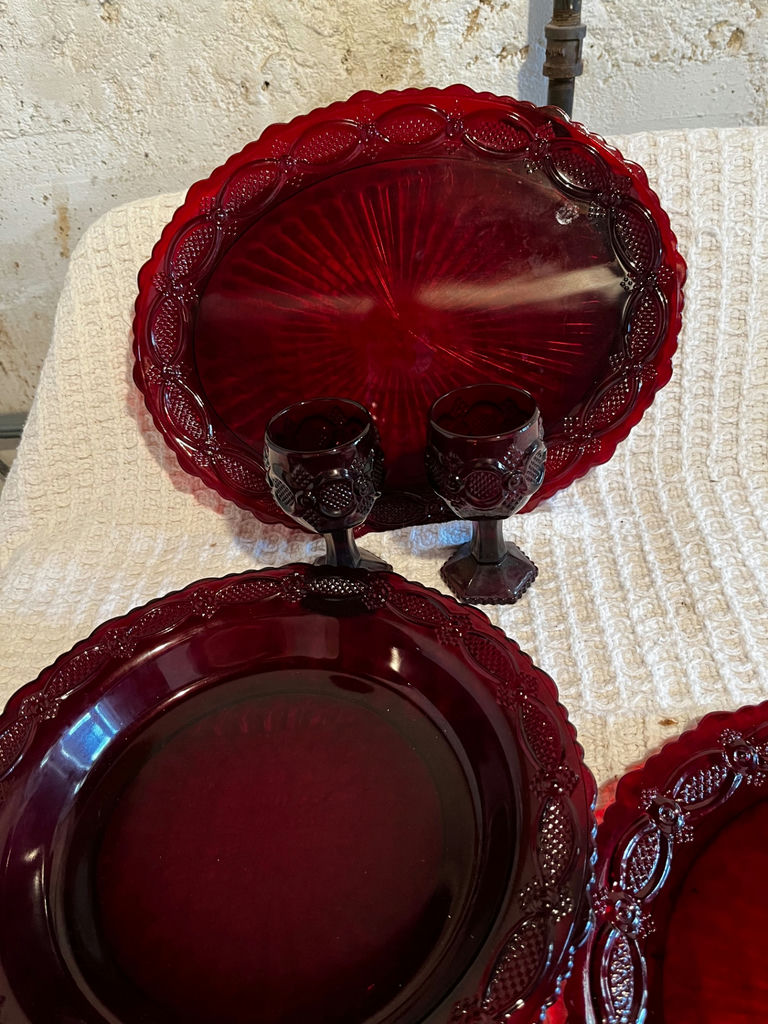 Cranberry Glass Dinnerware Set with Goblets - image 2 of 2