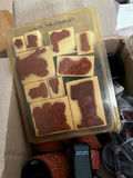 Assorted craft supplies: rubber stamps, embossed leather bracelets, and plastic fruit shapes - thumbnail 3 of 3