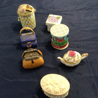 Assorted miniature decorative boxes, tins, and teapot - Image 1 of 2