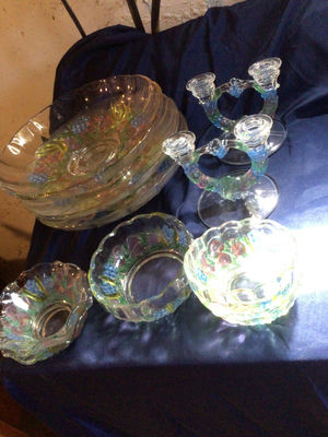 Iridescent Glass Bowls and Candlesticks - Image 1 of 4
