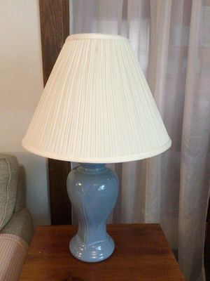 2 Blue ceramic table lampsd with pleated shade - Image 1 of 2