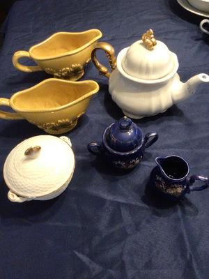 Assorted Ceramic Teapots, Creamers, and Lidded Dishes - Image 1 of 6
