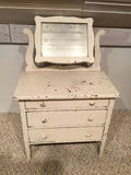 Doll size White wooden vanity dresser with mirror - thumbnail 1 of 2