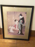 Framed Ukiyo-e Style Print of a Seated Woman and Standing Man - thumbnail 1 of 3