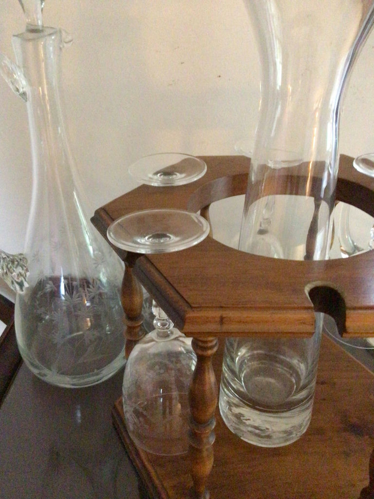 Glass decanter set with wooden stand - image 2 of 2