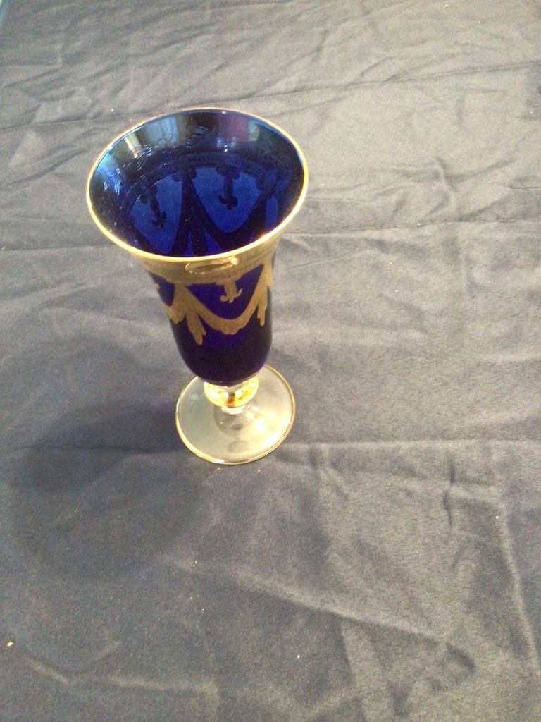 Blue cobalt glass goblet with gold trim - image 1 of 3