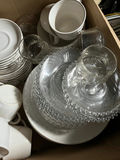 White dinnerware set with mugs, plates, and glassware - thumbnail 2 of 2