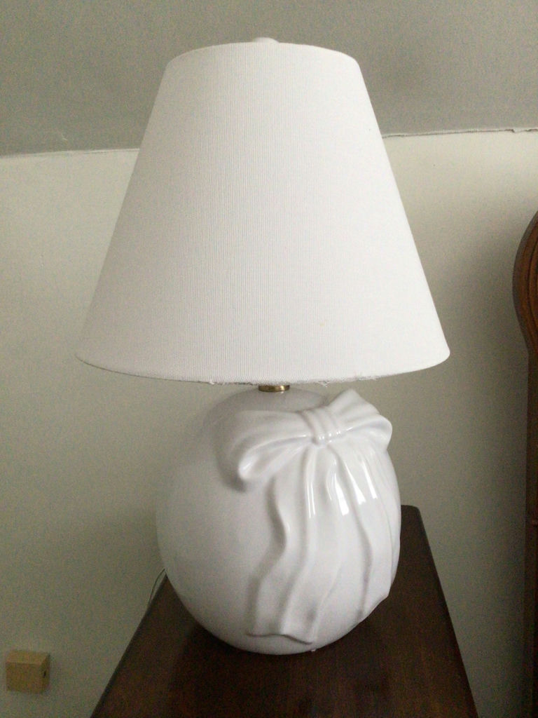 White ceramic table lamp with fabric shade - image 1 of 1