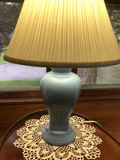 Blue ceramic table lamp with pleated shade - thumbnail 3 of 3