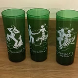 Green glass tumblers with square-dance silhouettes - thumbnail 2 of 2