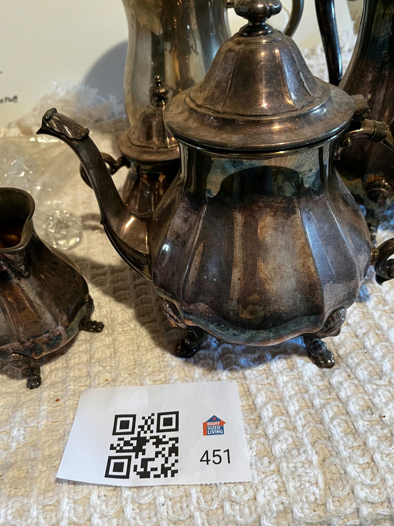 Vintage silverplate teapot set with lids and crystal weights - image 1 of 5