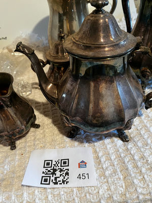 Vintage silverplate teapot set with lids and crystal weights - Image 1 of 5