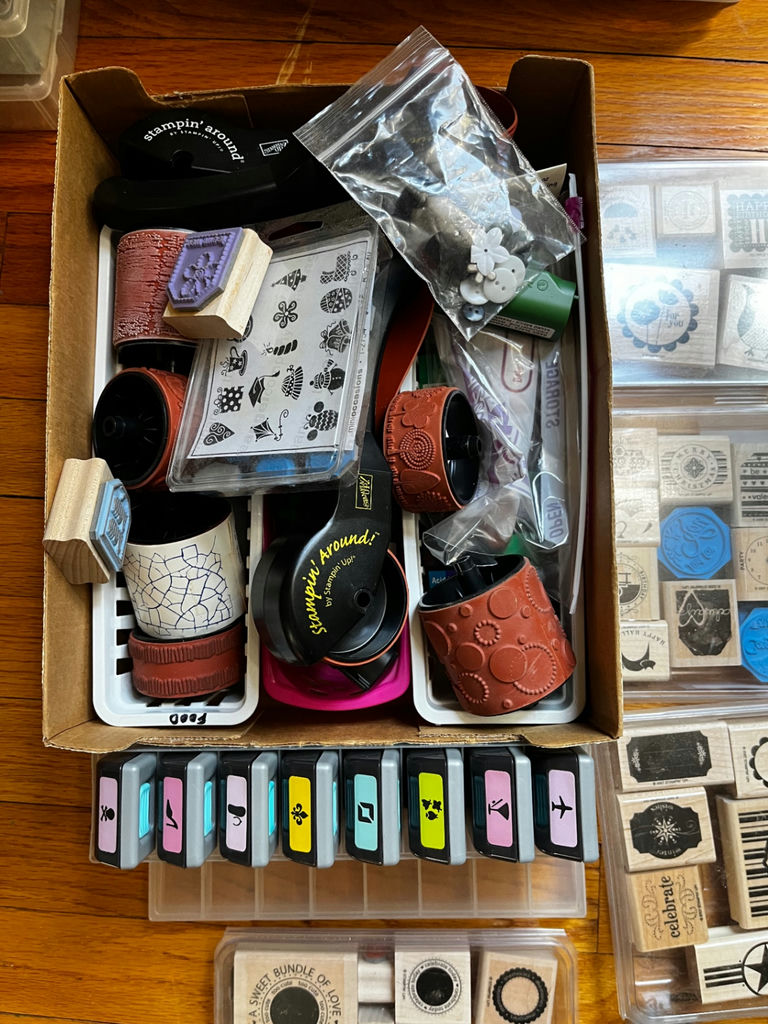 Stamping supplies with wooden stamps and ink pads - image 1 of 4