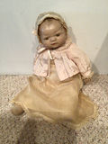 Vintage cloth doll in lace dress and bonnet - thumbnail 1 of 2