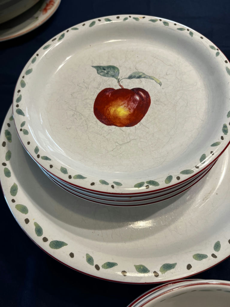 Fruit-patterned ceramic dishware stack - image 1 of 2