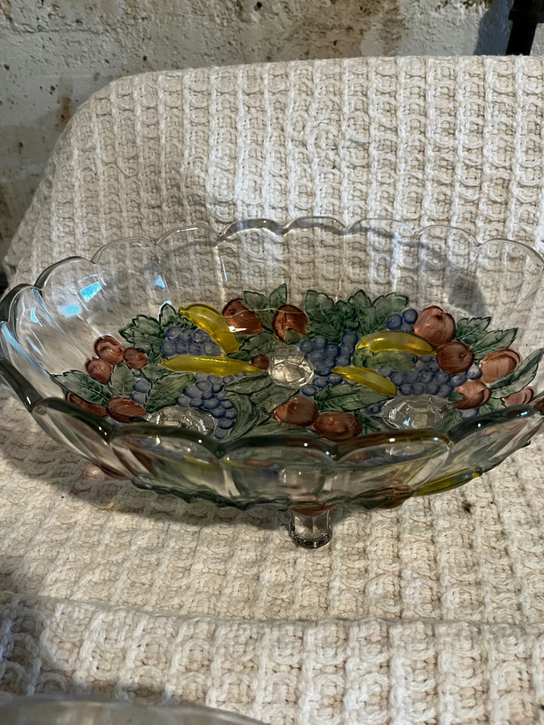 hand-painted glass fruit bowls on pedestals - image 3 of 5