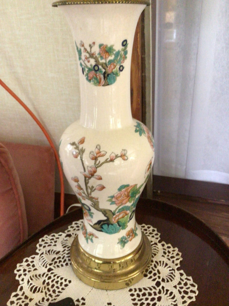 Porcelain Vase Table Lamp with Floral Motifs - image 2 of 2