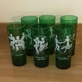 Green glass tumblers with square-dance silhouettes - thumbnail 1 of 2