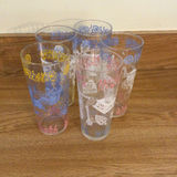 Six tall etched glass tumblers with colorful designs - thumbnail 1 of 2
