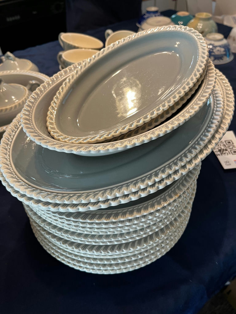 Harkerware blue-gray dinnerware set with braided edge - image 2 of 6