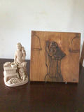 Willson Craft ceramic figurine with table scene and carved wooden panel - thumbnail 1 of 5