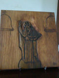 Willson Craft ceramic figurine with table scene and carved wooden panel - thumbnail 3 of 5