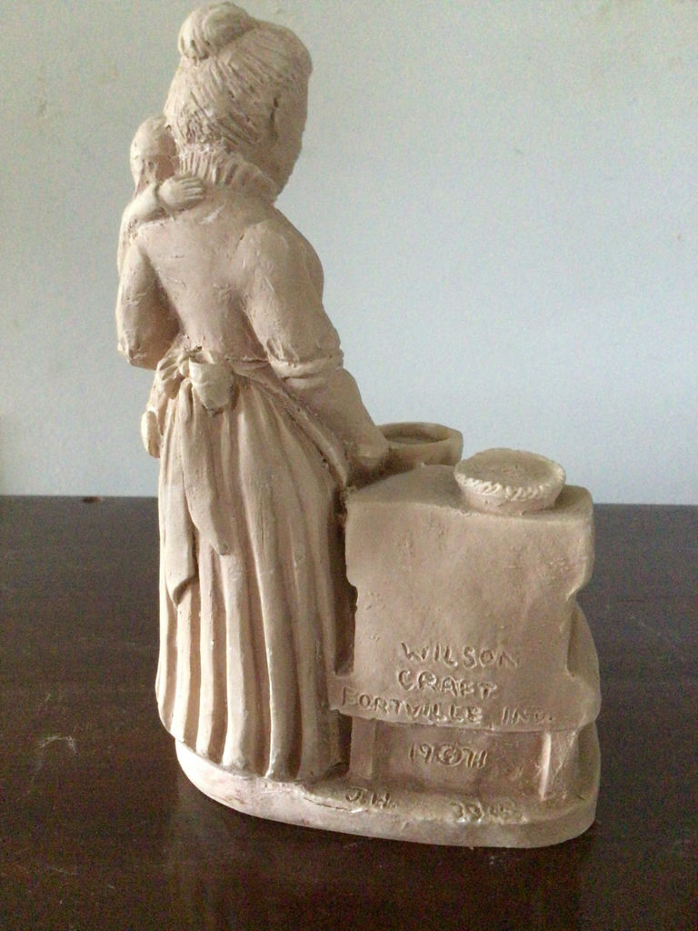 Willson Craft ceramic figurine with table scene and carved wooden panel - image 4 of 5