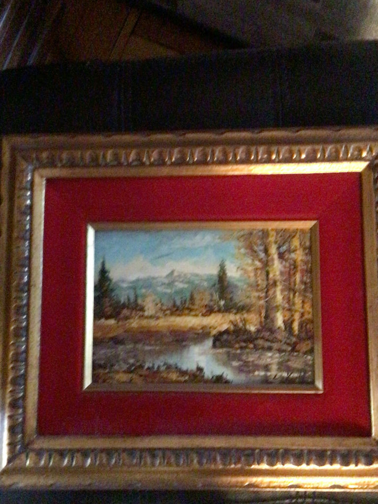 L Konn Framed landscape painting with red mat and gold frame - image 3 of 4