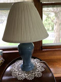 Blue ceramic table lamp with pleated shade - thumbnail 1 of 3