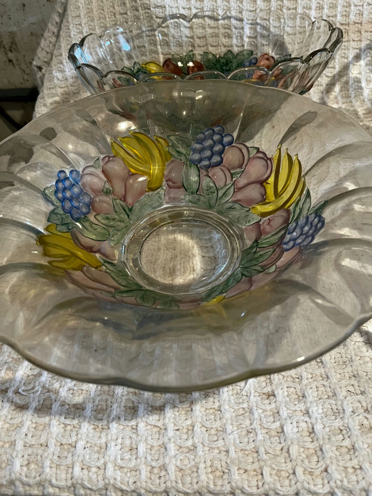 hand-painted glass fruit bowls on pedestals - image 2 of 5