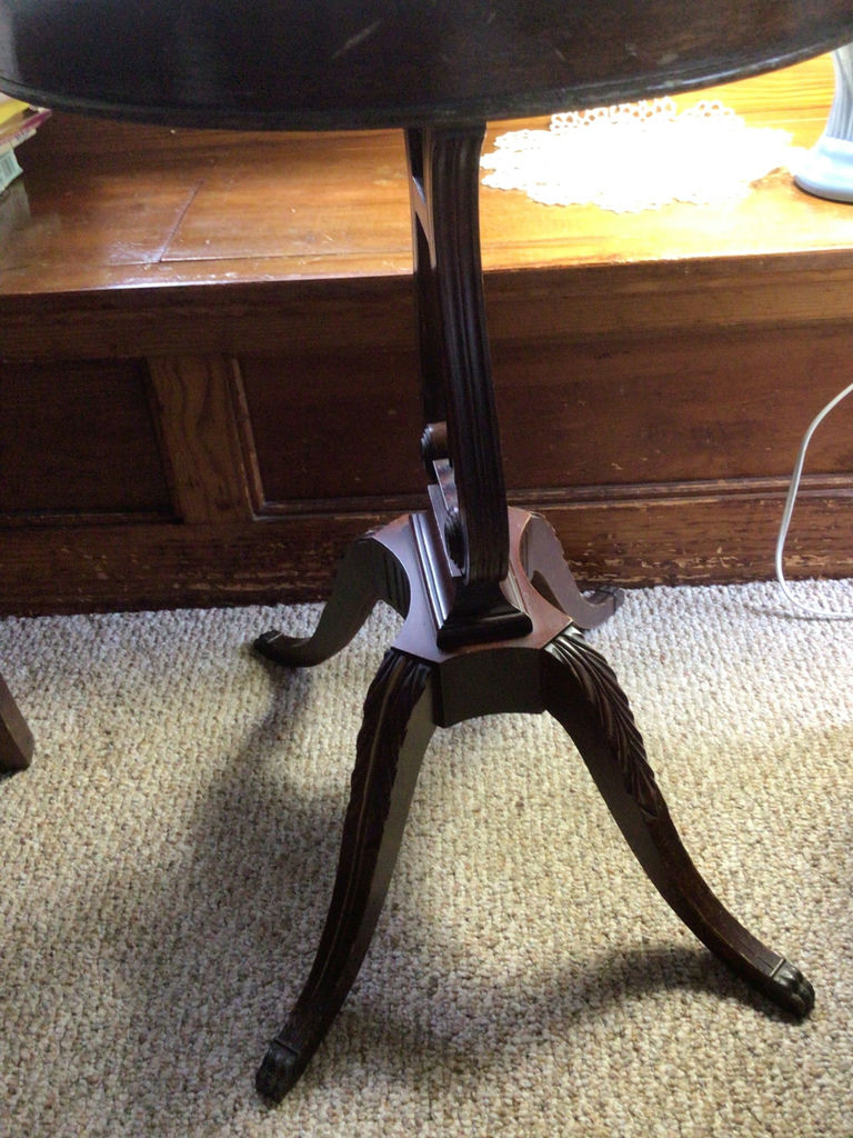 2 Round dark wood pedestal tables with label tag - image 2 of 2