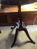 2 Round dark wood pedestal tables with label tag - thumbnail 2 of 2