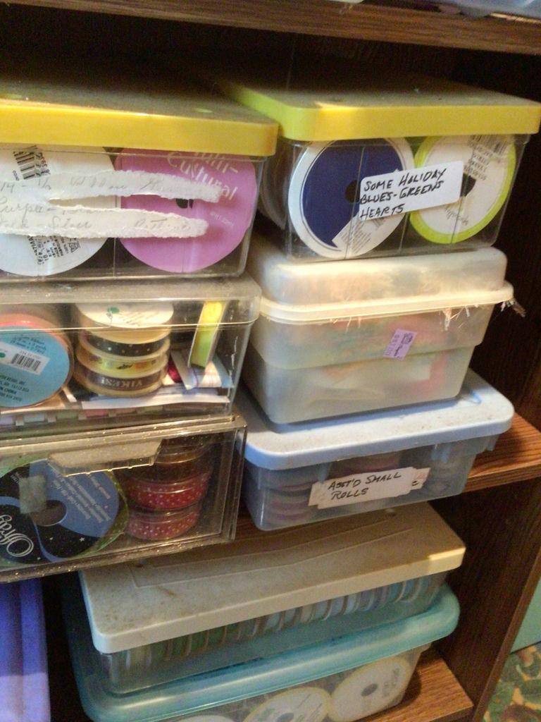 Craft ribbons and tape organized in plastic containers - image 5 of 5