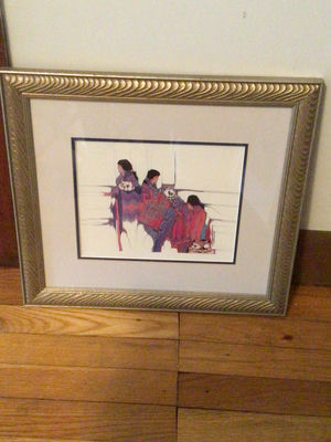Framed Art Print of Figures in Multicolored Textiles - Image 1 of 2