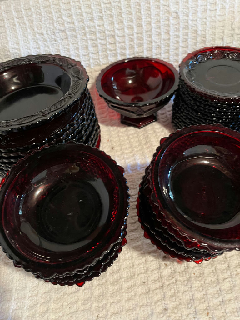 Cranberry glass dessert bowls and plates set - image 1 of 5