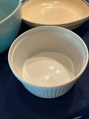 Ceramic bowls with blue trim - Image 1 of 4