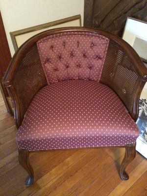 2 Vintage tufted armchairs with caned sides - Image 1 of 2