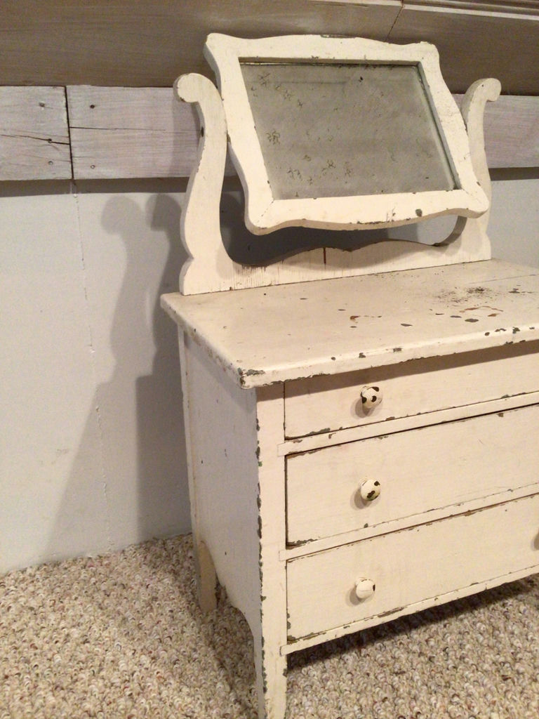 Doll size White wooden vanity dresser with mirror - image 2 of 2